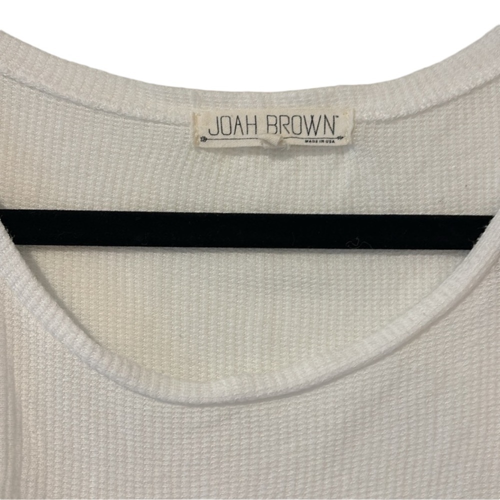 Joah Brown White Waffle Knit Oversized Slouchy Long Sleeve Shirt - Picture 3 of 4